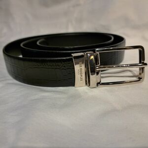 The Kooples Black Leather Belt with Silver Buckle Dable Side
